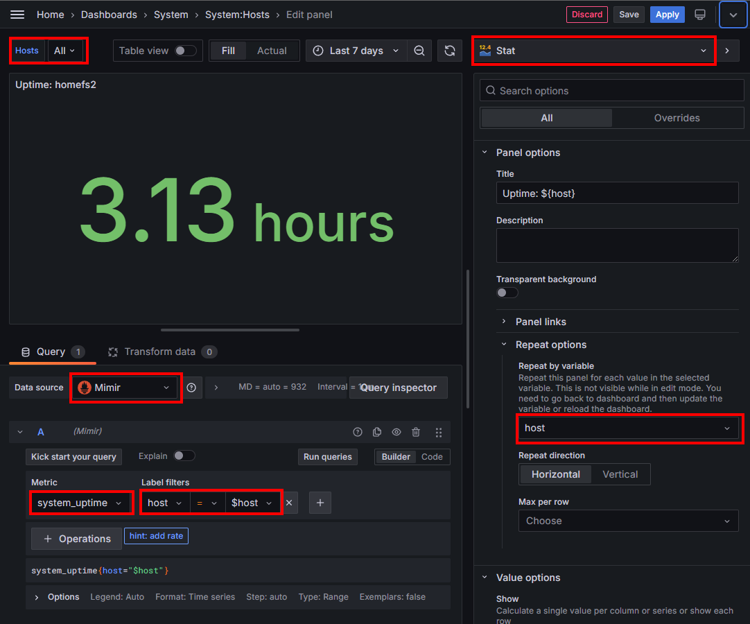 Dashboard variable values